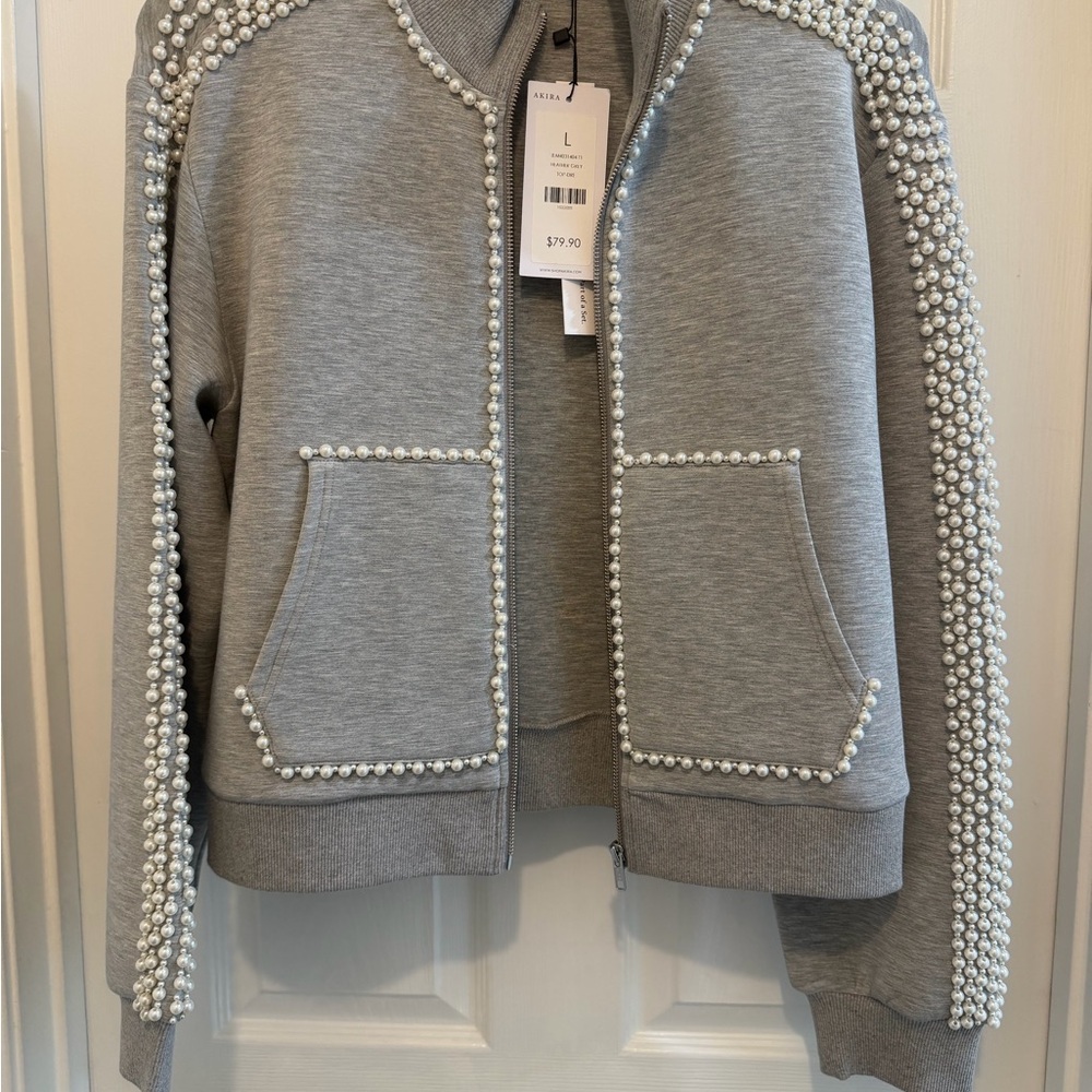 AKIRA Gray Pearl Embellished Jacket
